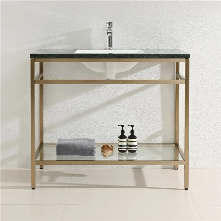 Natural Marble Tropical Rainforest Green Metal Frame Bathroom Vanity