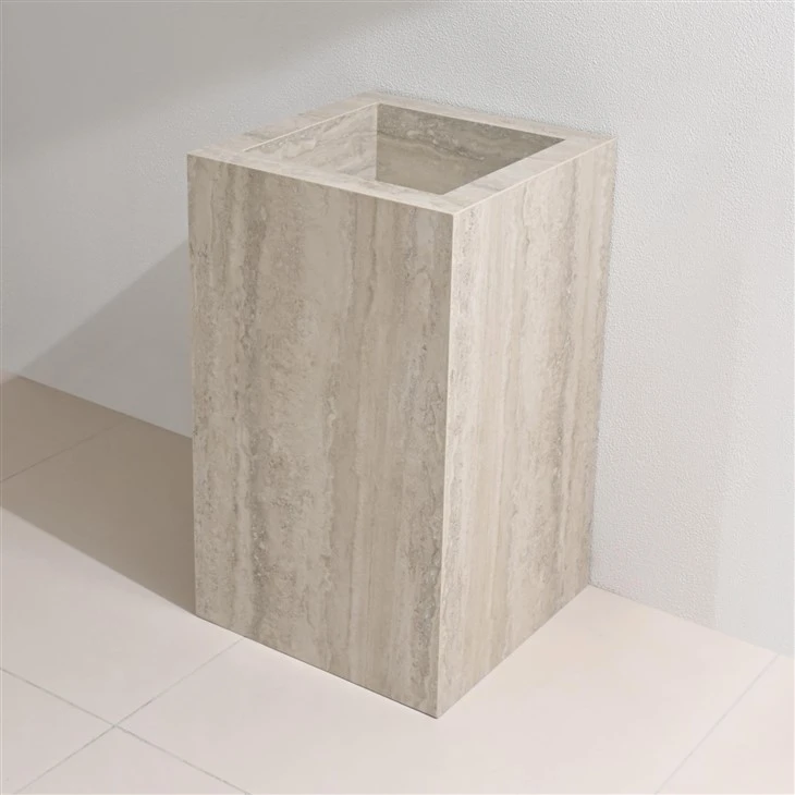 Wooden Texture Sintered Stone One-Piece Seamless Bathroom Column Vanity